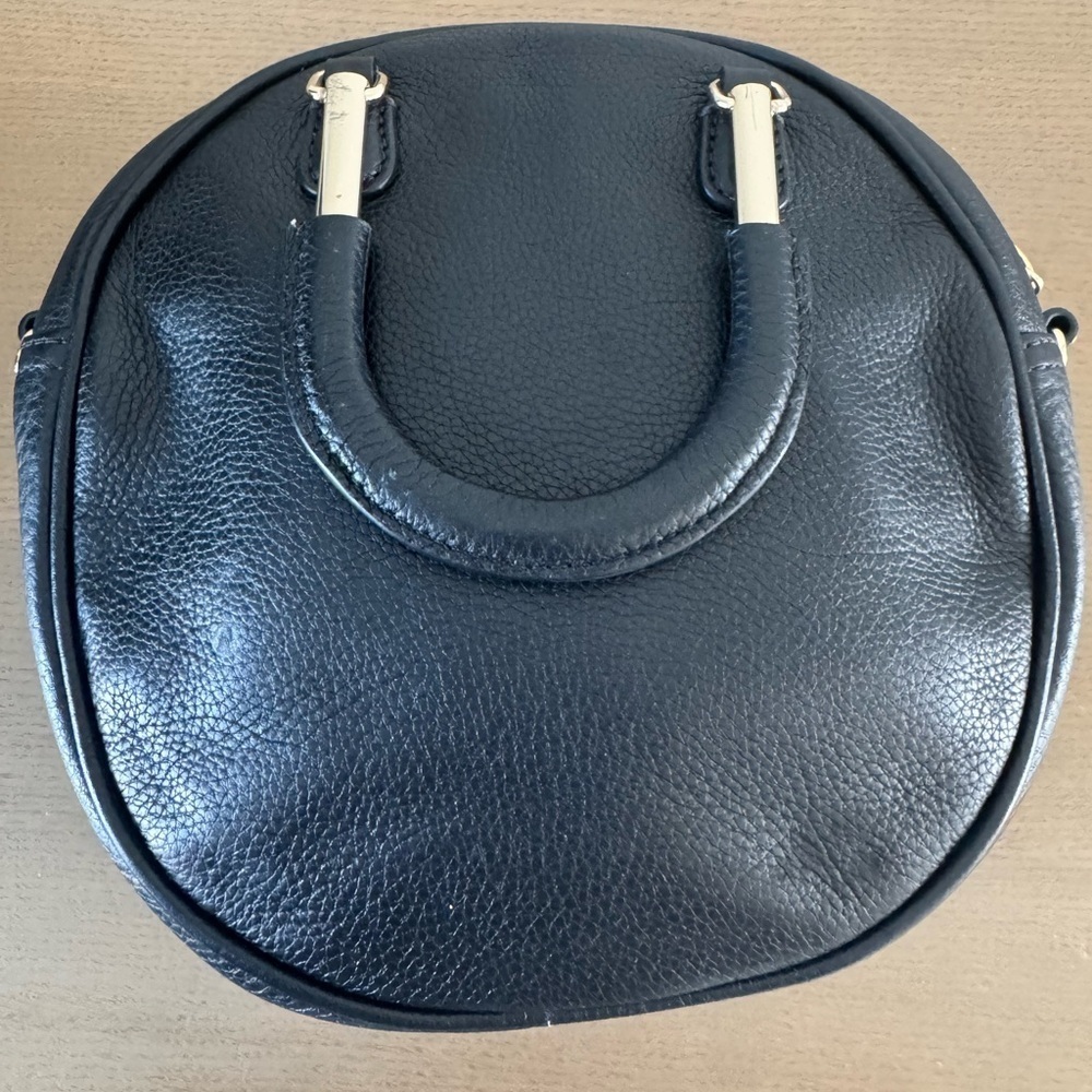 Talbots Leather Black Classic Round Mini Handle Bag with Gold Accents - Picture 4 of 9